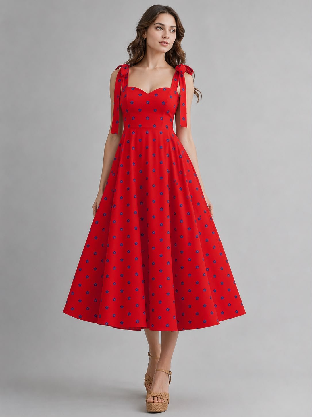 Scarlet bow-tie midi dress from the Summer Bloom Edit